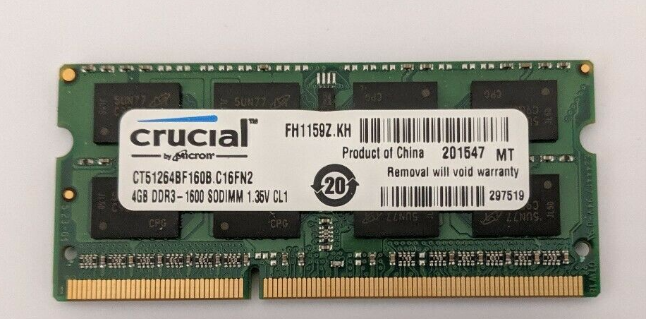 Crucial 4GB DDR3L-1600 PC3-12800 SODIMM 1.35V non-ECC Unbuffered CL11