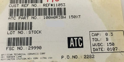 100A0R3BW150XT ATC100A0R3BW150XT 0.3PF 150V 0505 COO:USA