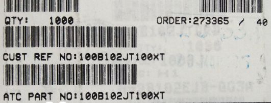 100B102JT100XT ATC100B102JT100XT 1000PF 500V 1210 COO:USA