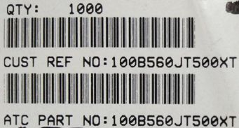 100B560JT500XT ATC100B560JT500XT 56PF 500V 1210 COO:USA