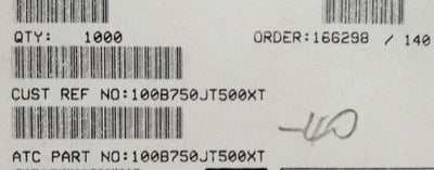 100B750JT500XT ATC100B750JT500XT 75PF 500V 1210 COO:USA
