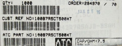 100B7R5CT500XT ATC100B7R5CT500XT 7.5PF 500V 1210 COO:USA