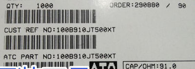 100B910JT500XT ATC100B910JT500XT 91PF 500V 1210 COO:USA