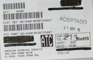 600F0R3BT250XT ATC600F0R3BT250XT 0.3PF 250V 0603 COO:USA