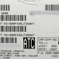 600F430JT250XT ATC600F430JT250XT 43PF 250V 0805 COO:USA