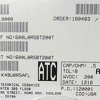 600L0R5BT200T ATC600L0R5BT200T 0.5PF 200V 0402 COO:USA