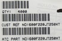 600S220JT250XT ATC600S220JT250XT 22PF 250V 0603 COO:USA