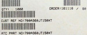 700A360JT150XT ATC700A360JT150XT 36PF 150V 0505 COO:USA