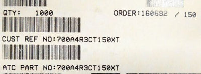 700A4R3CT150XT ATC700A4R3CT150XT 4.3PF 150V 0505 COO:USA