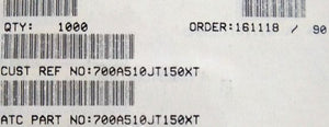 700A510JT150XT ATC700A510JT150XT 51PF 150V 0505 COO:USA