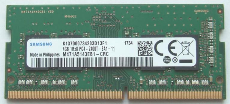 Samsung M471A5143EB1-CRC 4GB DDR4 2400MHz 1Rx8 PC4-19200 non-ECC Unbuffered CL17 260-Pin SoDimm 1.2V memory module for Laptop