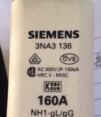 Siemens 3NA3136 3NA3 136 160A 500V NH1 gL/gG 100KA