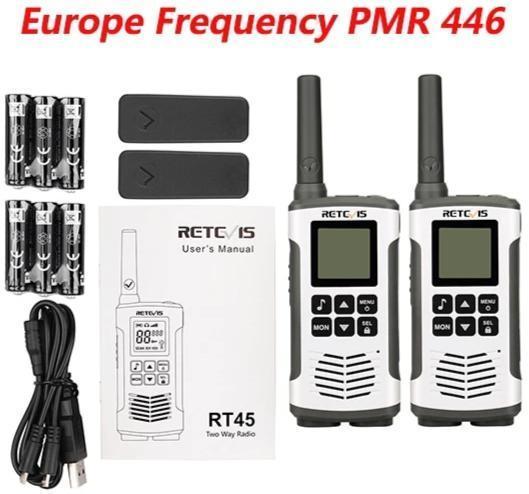 2pcs Retevis RT45 PMR446 Portable Two Way Radio Walkie Talkie 0.5W PMR